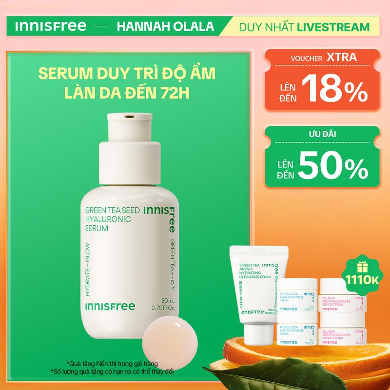 Innisfree x Hannah - Serum trà xanh hỗ trợ cấp ẩm sâu phục hồi da, với Probiotics INNISFREE Green Tea Seed Hyaluronic Serum 80mL