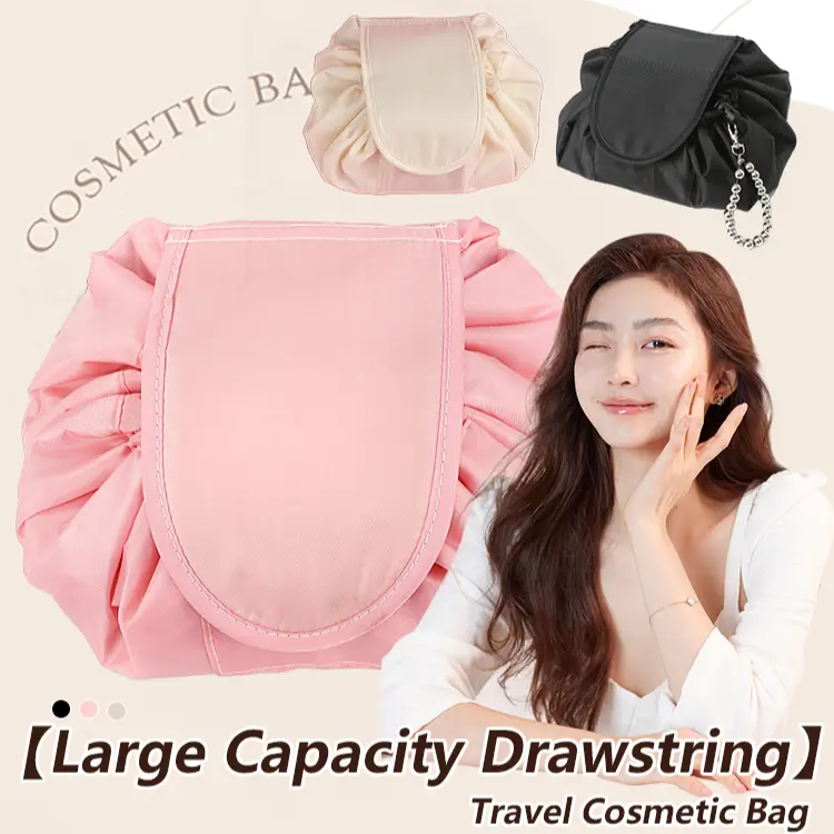 Portable black drawstring storage bag