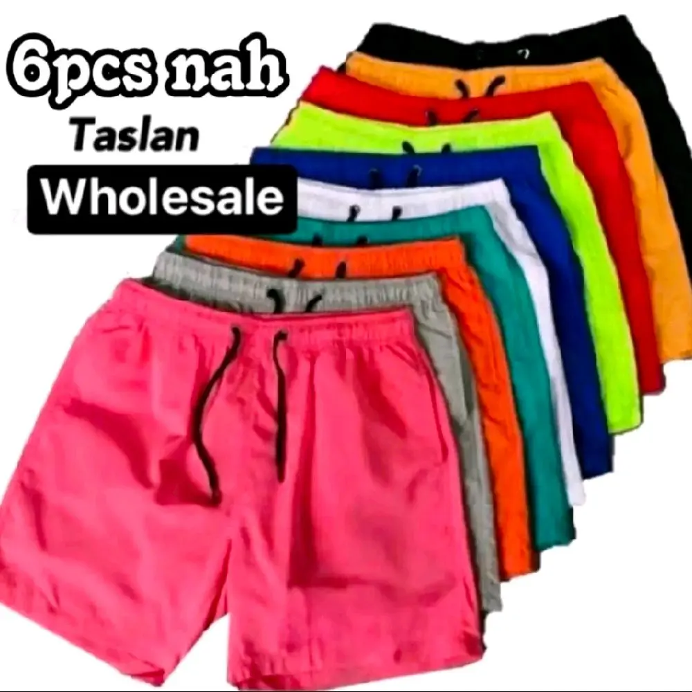 6pcs for only 209 pesos lang!!! Taslan Short Plain Unisex fit up to(26-32 waistline)