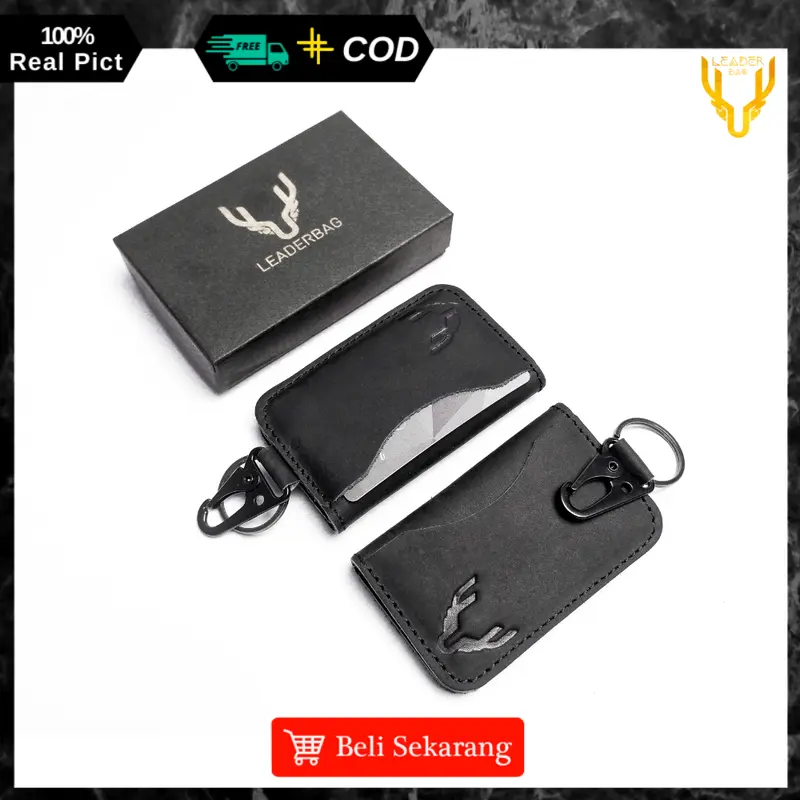 Dompet STNK Mobil Kulit Sapi Asli Leaderbag Terbaru Warna Hitam Waterproof Atau Gantungan Kunci Kendaraan Motor Premium Multifungsi PABLO 5