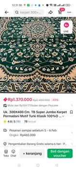 Product Review of Uk. 300X400 Cm. TB Super Jumbo Karpet Permadani Motif Turki Klasik 100%Olefin Eksklusif Anti selip from M**n 1