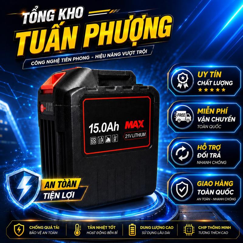 Pin Makita 30 Cell 21v - 15Ah Dung Lượng Cao Sử Dụng Chân Pin Phổ Thông 4cm, Có…