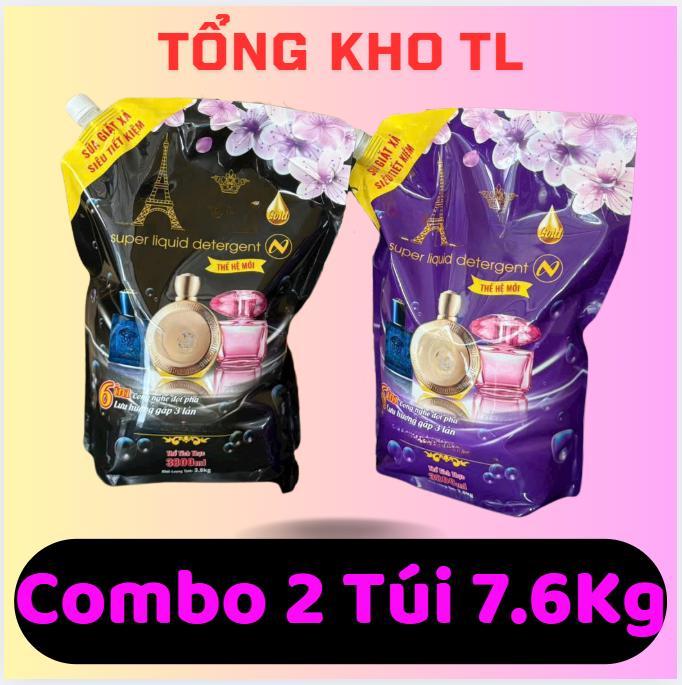 2 Túi 7.6kg Nước Giặt Xả Hương Hoa Pháp 6in1 3.8kg 1Túi Công Nghệ Thái