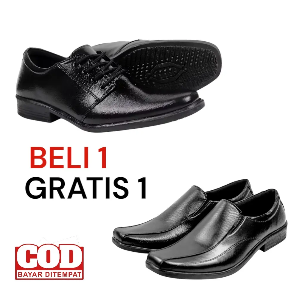 BELI 1 GRATIS 1 SEPATU PANTOFEL KULIT  COWOK TERBARU SEPATU KANTOR FORMAL Fantofel Kerja Shoes Hitam Pria