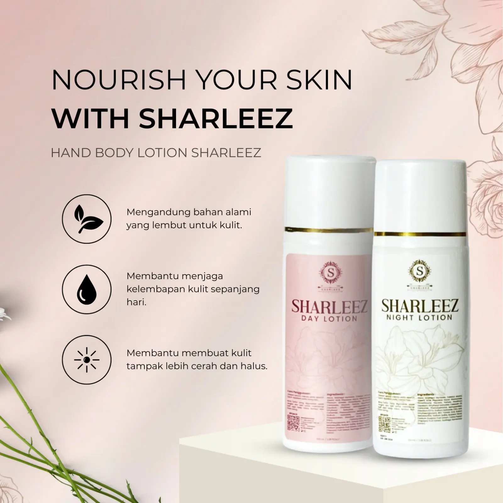 1 PAKET HB LOTION SHARLEEZ SKINCARE/ PEMUTIH BADAN SIANG MALAM/ PUTIH CERAH DALAM 14HARI