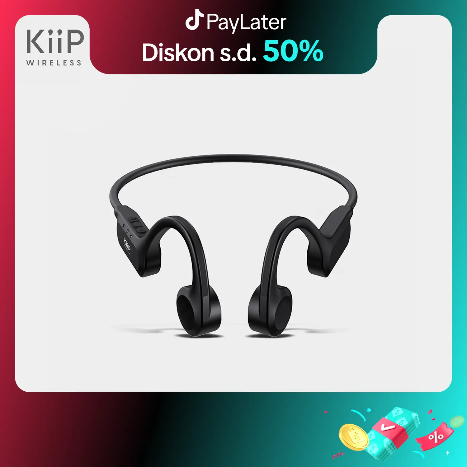KiiP Wireless DTS10 Wireless Headphone Bone Conduction Bluetooth Earphone Bass Telepon Headset