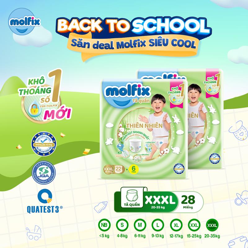 3XL Combo 2 Tã/bỉm quần Moflix Thiên nhiên Jumbo 20kg - 35kg, Miếng tã mỏng 30% thoáng khí tốt hơn Thấm hút nhanh với công nghệ rãnh thấm đột phá mới