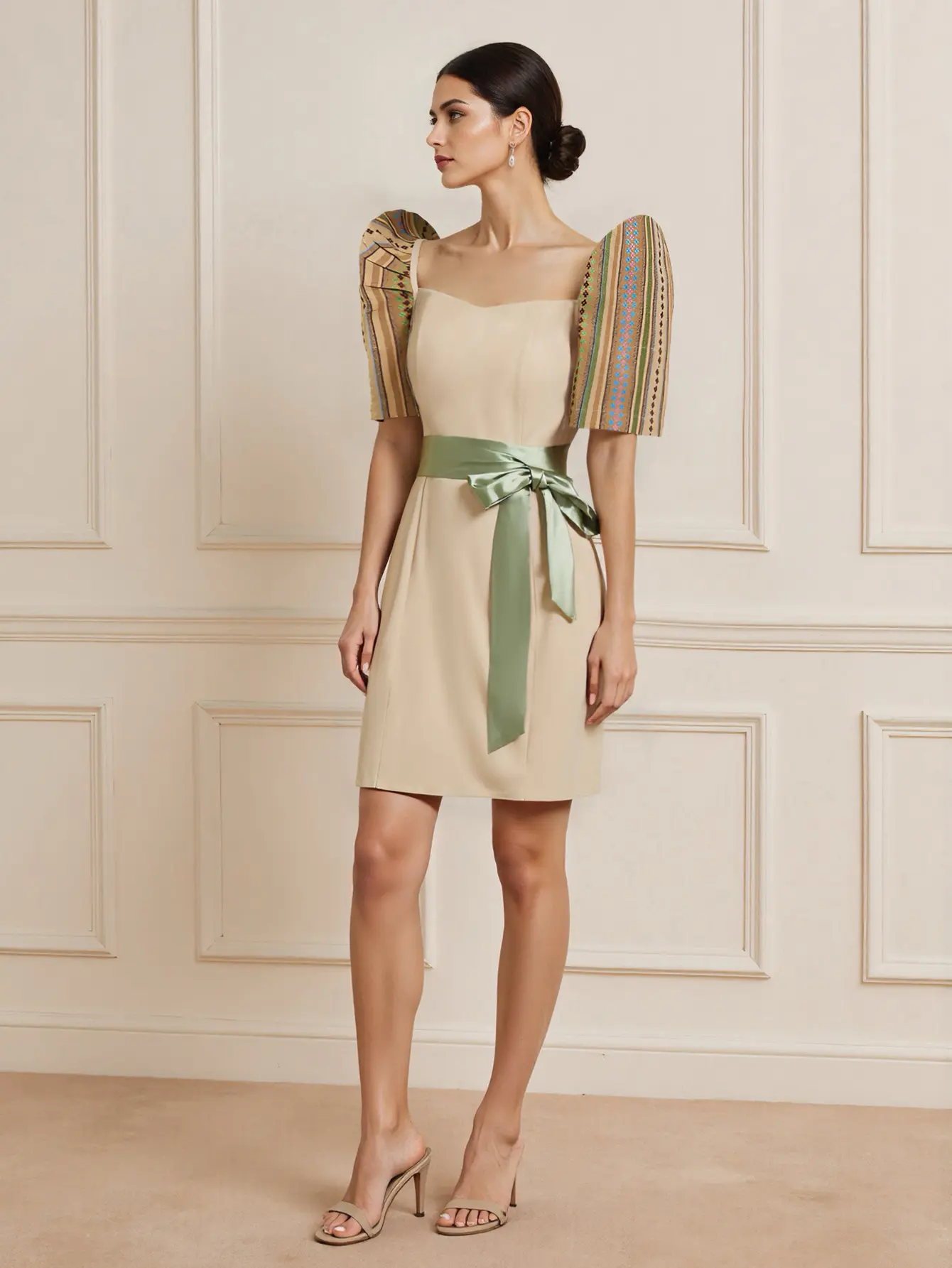 Modern Filipiniana Gown Women's Fashion Printed Design Sense Elegant Style  Puff Sleeve Dress Outfit Dress Cocktail Dress Bolero Filipiniana For Women 