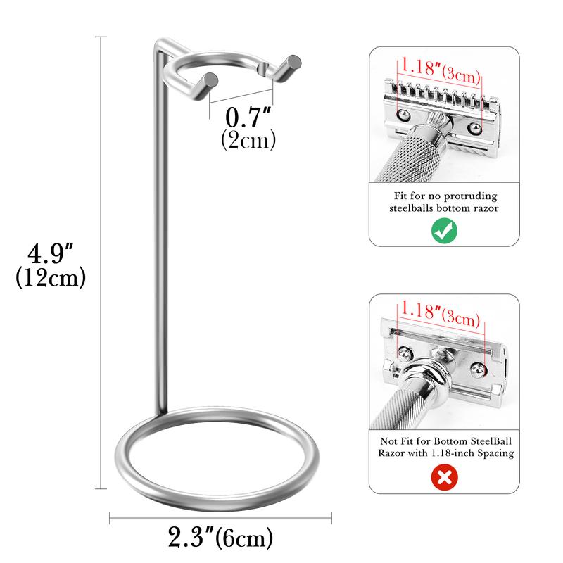 Product Introduction of Stainless Steel Safety Razor Stand, Shaving Razor Holder, Deluxe Men's Travel Shaver Stand, Compatible with Long Handle Safety Razor, Fusion 5, ProShield, Mach 3 (Silver/Polished Chrome) 9