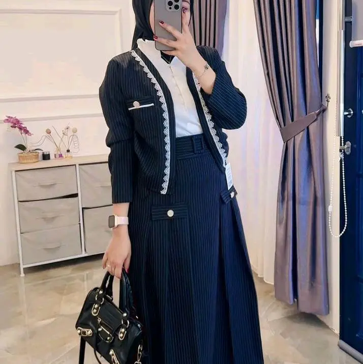 one set moana  salur baju rok setelan wanita muslim lengan panjang mewah premium korean style Dewasa Remaja (free belt) Casual Katun Casual Dress Simple 8