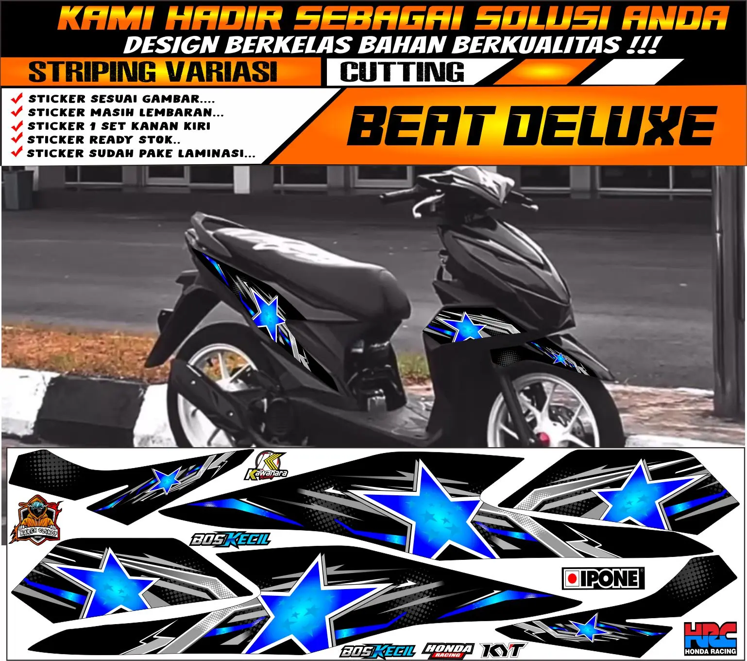 STRIPING BEAT DELUXE VARIASI BINTANG THAILAND ,STICKER MOTOR Motorcycle