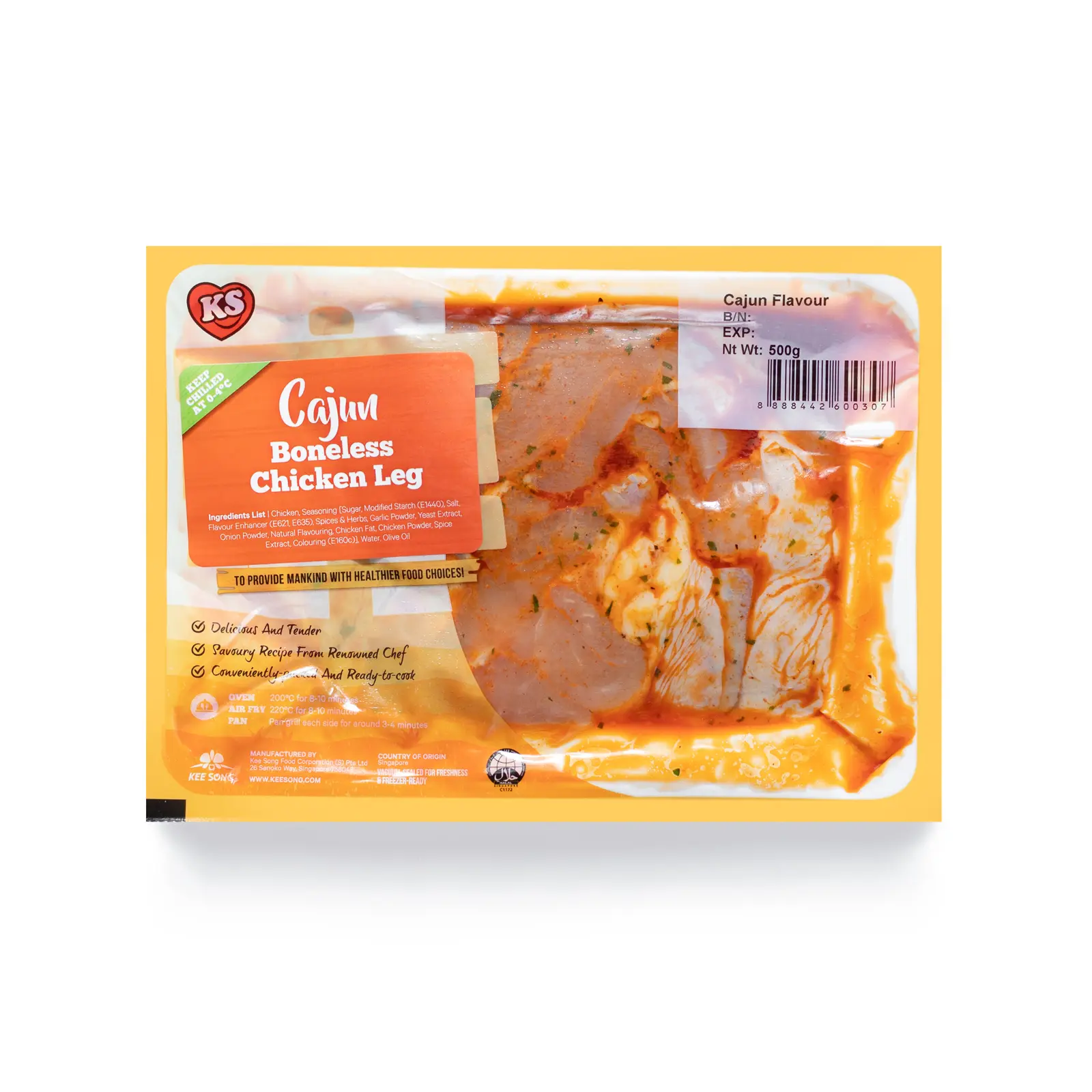 KS Cajun Boneless Chicken Leg (Frozen Thawed)  – 500g {Halal}