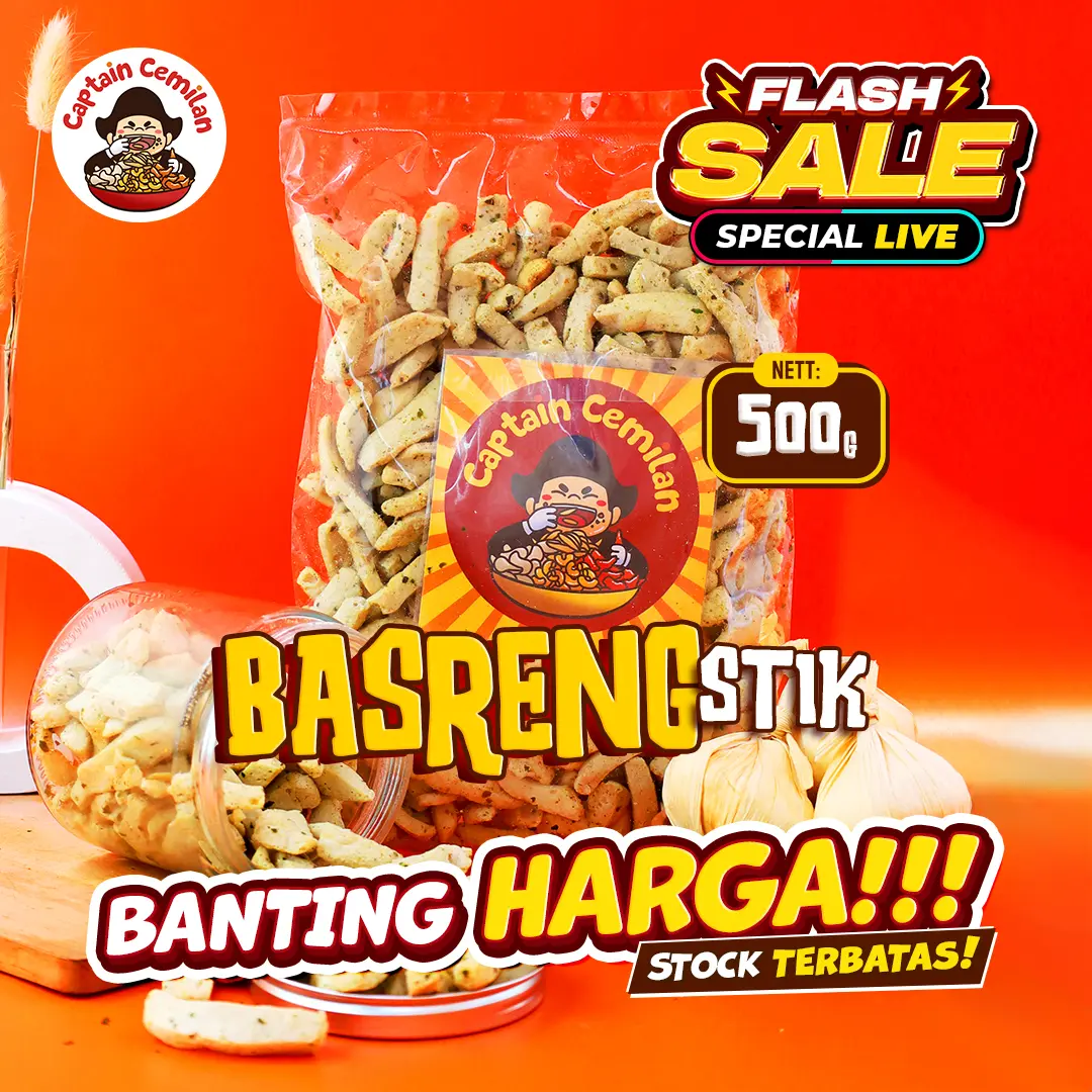 500gr - Basreng stik ORIGINAL Captain cemilan Bandung food Snacks Makanan Chips Snack  Goreng