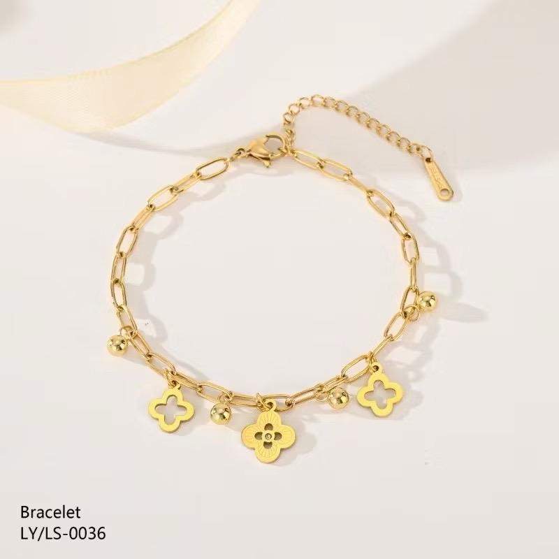 APRIL JEWELRY - Gelang rantai titanium gantung bunga clover vc vintage boba charm bracelet