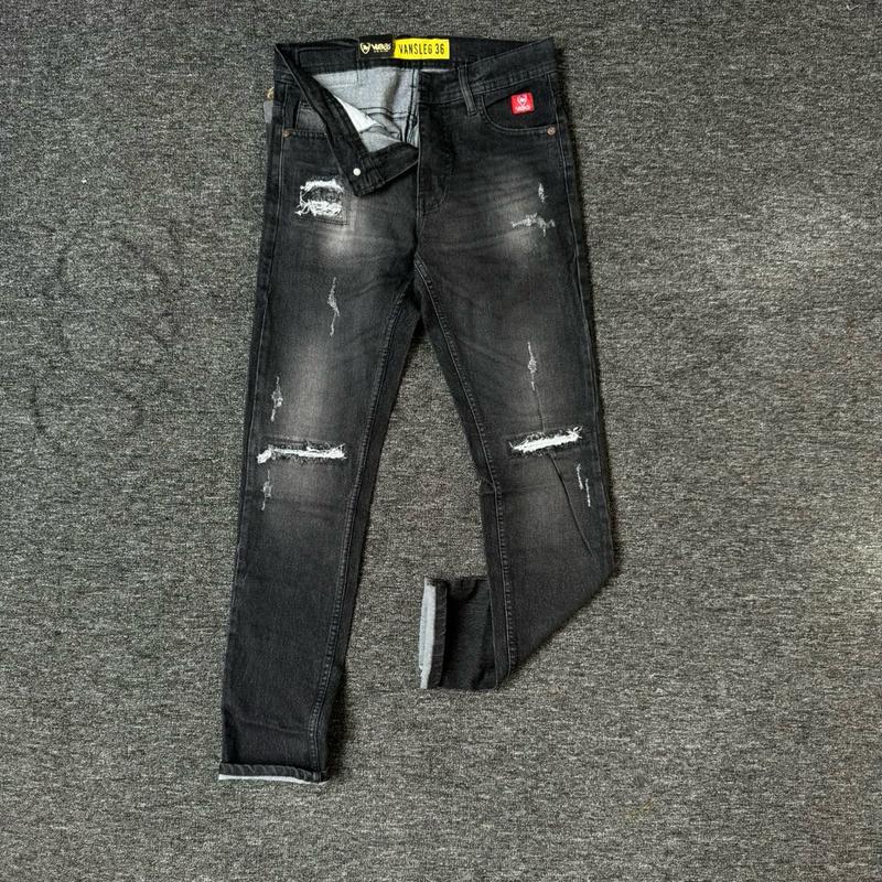 27-33 CELANA JEANS PANJANG ABU SOBEK PAHA BLACK VIPER   Melar Slim Fit Skinny Stretch Denim Lembut Pria Tebal 8
