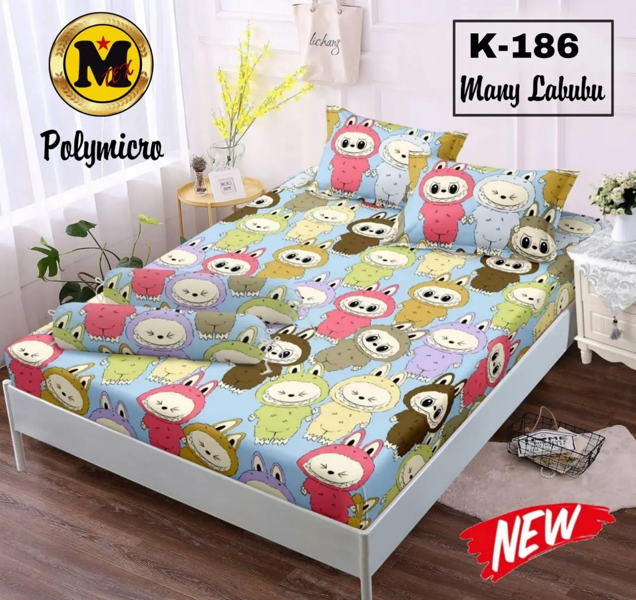 Sprei Homemade Labubu Karakter 180x200 160x200 120x200 King Size Free 2 Bantal 1 Guling 100% Katun Ranjang - Karet, Kain Sarung Springbed Lantai