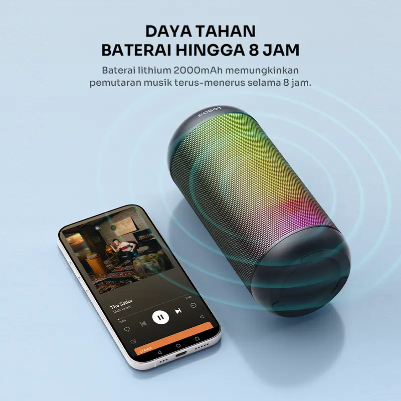 ROBOT Speaker Bluetooth Superbass 10W IPX4 With RGB Light Speaker Wireless Waterproof RB510 Original - Garansi 1 Tahun 2