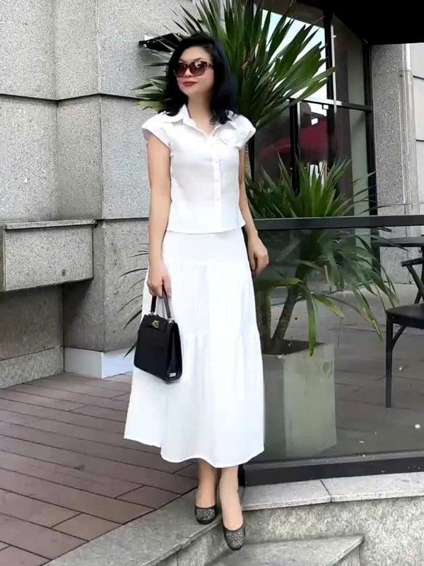  Set Váy Nữ Sang Trọng Thanh Lịch Áo Sơ Mi Tay Hến Phối Chân Váy Suông Chất Đũi Top Women set đồ đẹp  bộ đũi nữ sang chảnh Mã MK19 