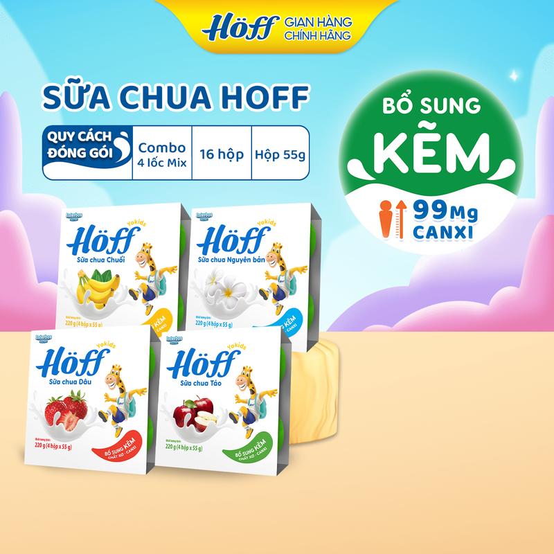 [1] Sữa chua trẻ em Hoff 4 vị bổ sung men vi sinh hỗ trợ tiêu hóa 4 lốc (16 hộp x 55g) Cho Bé chính hãng