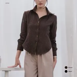 Heynona-Nouna Stripe Kemeja Fitted - Kemeja Wanita fitted - Atasan Wanita Stripe Salur - Kemeja Basic Lengan Panjang - Kemeja Kantor Formal Casual