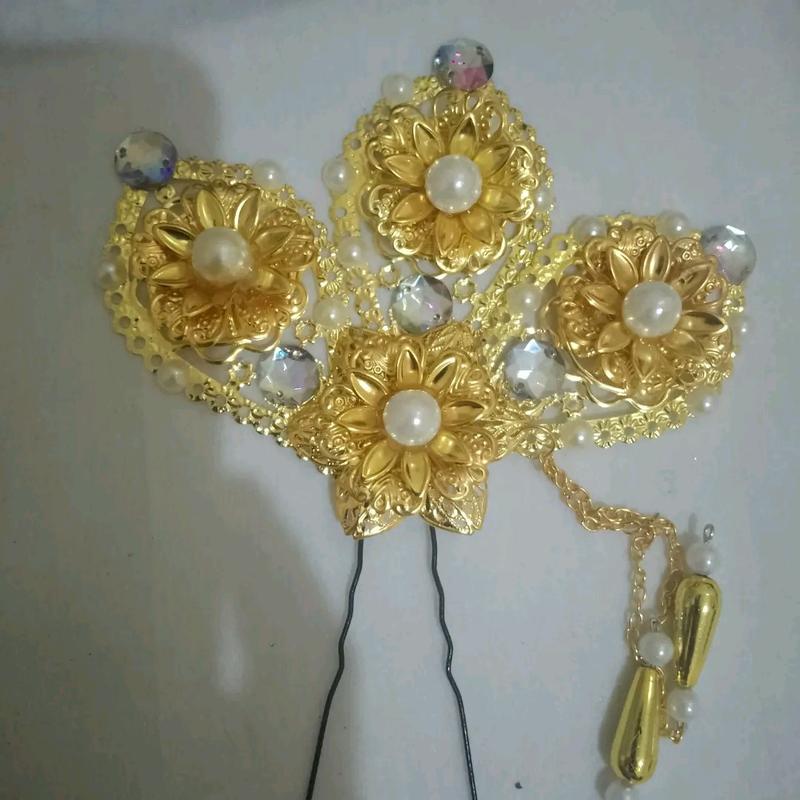 Hiasan Sanggul Tusuk Konde Bunga Emas Lempengan untuk Wanita - Aksesoris Hairdo Clips Gold Women 3