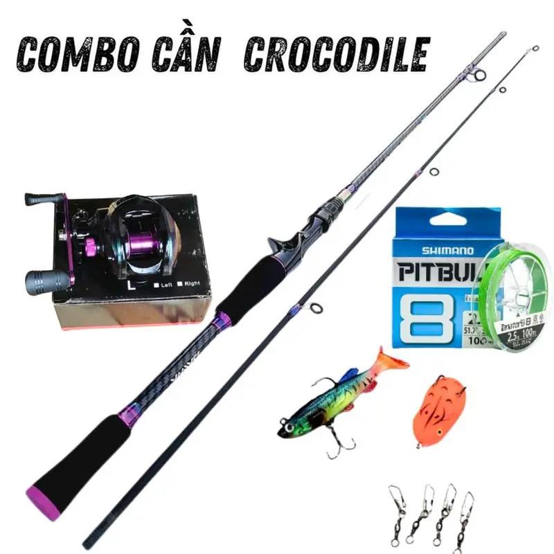 Bộ Combo Cần Crocodile Máy Ngang Titan Ánh Tím Tặng Kèm Dây Câu Nhái Hơi Và Cá Mềm Fising Đi Câu Bắt Cá combo máy câu ngang titan cancau may ngang