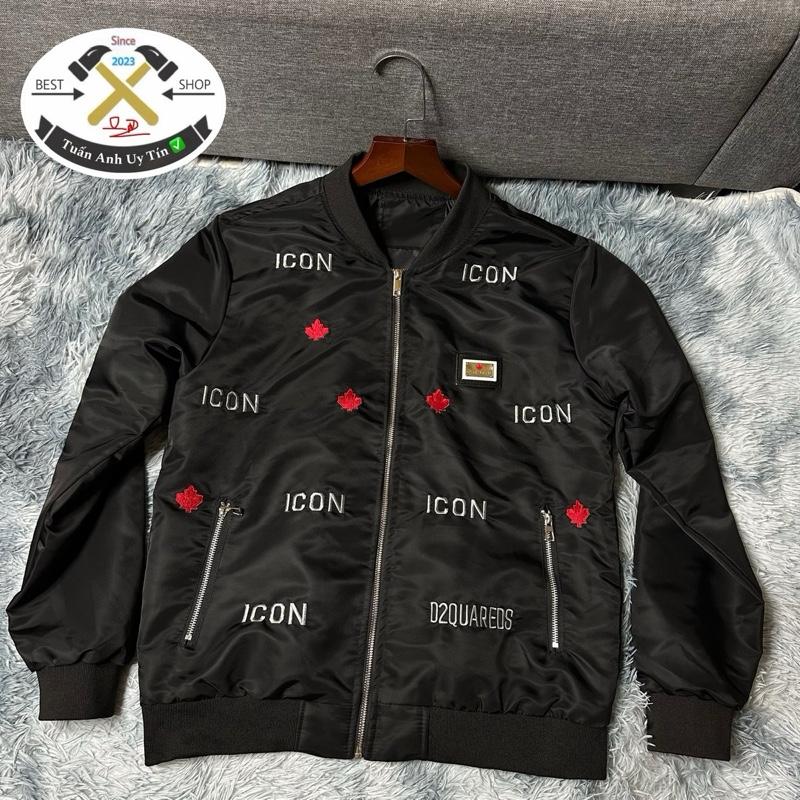 S1- Áo gió bomber 2 lớp CC , thêu ICON LÁ ĐỎ , ( chữ D2QUAREDS )  áo khoác 2 lớp bo chun bản đẹp , fom chuẩn