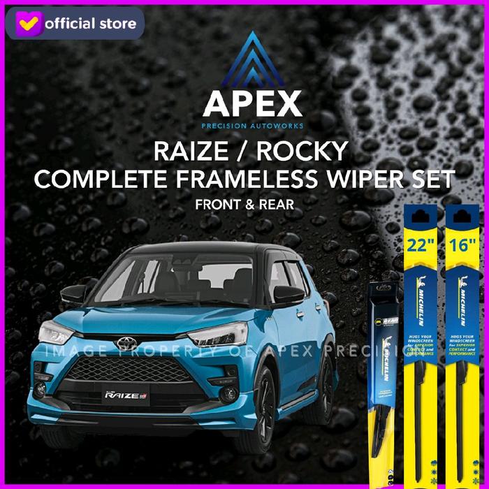 Gambar BUNDLING WIPER MICHELIN RAINFORCE FRAMELESS & RAINFORCE REAR - RAIZE ROCKY dari APEX PRECISION AUTOWORKS Kota Tangerang Tokopedia