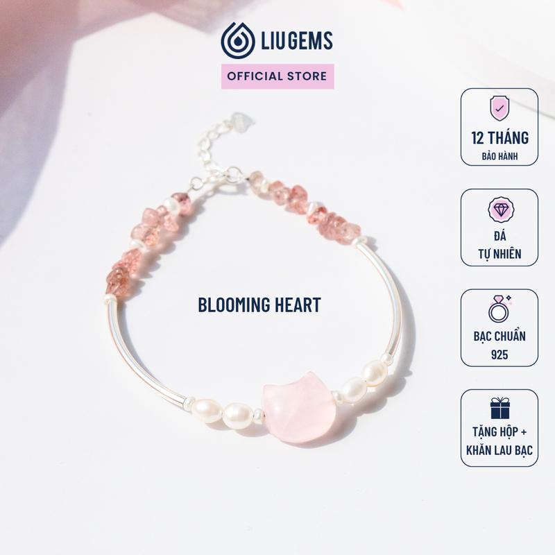Vòng Tay Đá Thô Tự Nhiên Bạc 925 Mix Mèo Thạch Anh Hồng Và Ngọc Trai Liugems Blooming Heart Tinh Tế Dễ Thương VTDT06 Mua một tặng một hộp đựng trang sức + một khăn lau bạc miễn phí