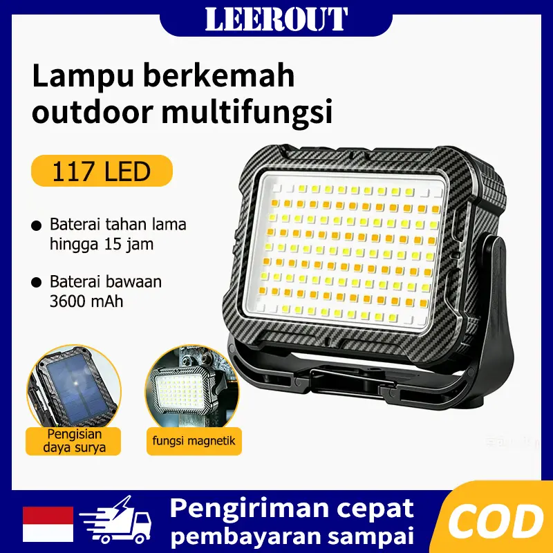LEEROUT Lampu outdoor multifungsi 117 LED Penerbangan panjang 3600 mah  Pengisian daya tenaga surya multifungsidapat dipotong mini COB lampu kerja kuatmagnetik lampu perbaikan lampu sorotjenis-C