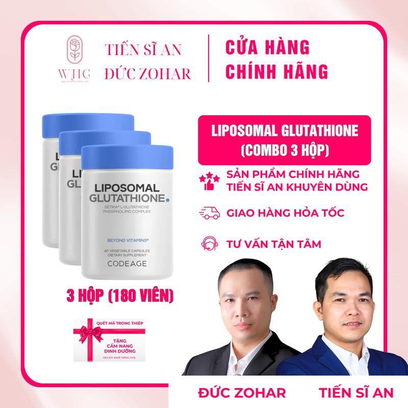 Combo 3 hộp Viên uống hỗ trợ dưỡng trắng da hỗ trợ cải thiện sức khoẻ gan Liposomal Glutathione CODEAGE 500mg - 1000mg hộp 60 viên + Cẩm nang dinh dưỡng