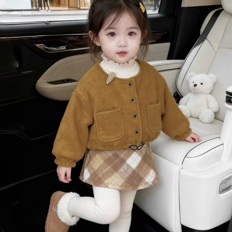 Sét dạ 3 chi tiết áo 2 lớp và chân váy kẻ bộ dạ 3 chi tiết cho bé gái 8-30kg - Dưa Hấu Đỏ Shop