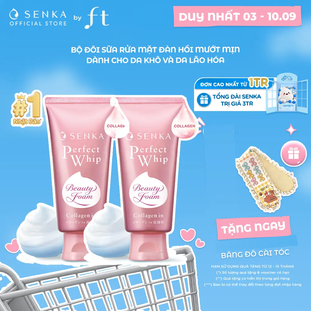 Bộ đôi Sữa rửa mặt đàn hồi mướt mịn SENKA PERFECT WHIP COLLAGEN IN 120GX2
