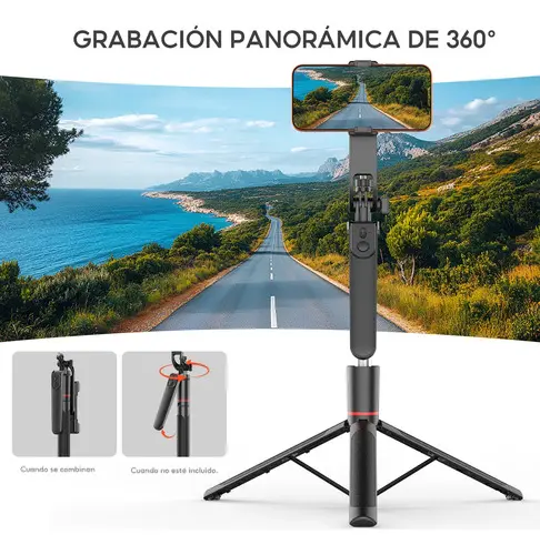 JQVITEK TR38 Trípode Palo Selfie 1.8m con Control Inalámbrico, Bastón Extensible Rotación 360°, Soporte Móvil Portátil Compatible con iOS y Android - Foto 7