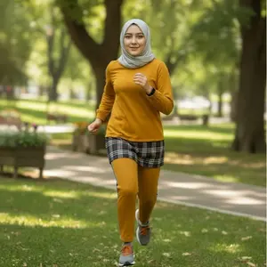 UM SET Setelan Kaos Celana Olahraga Muslimah Training Senam Wanita Lengan Panjang Bahan Babyterry Adem Size XL XXL XXXL / SAKA Baju Sport