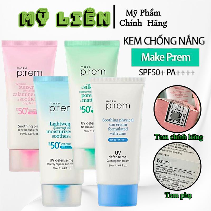 Make Prem - Kem Chống Nắng Make Prem UV Defense Me SPF50+ PA++++ Kiềm Dầu Siêu Tốt Nâng Tone Trắng Tự Nhiên 50ml Hàn Quốc