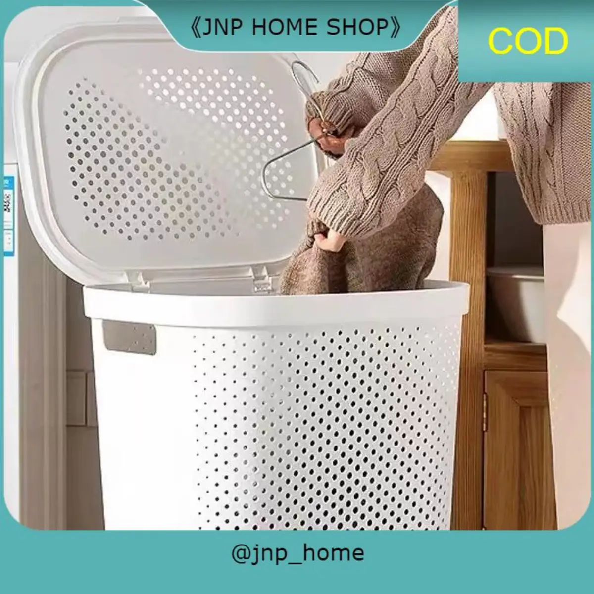 JNP HOME S/L Size Bakul Dobi/Pakaian/baju dengan Penutup Bilik air/ Dobi Laundry/Clothes Basket with Cover Bathroom Kotak Minimalis Supplies