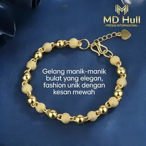 【MD Hull】Gelang Manik-Manik Bulat Emas | Tekstur Polos & Bertekstur, Elegan dengan Kesan Mewah (Stok Tersedia)