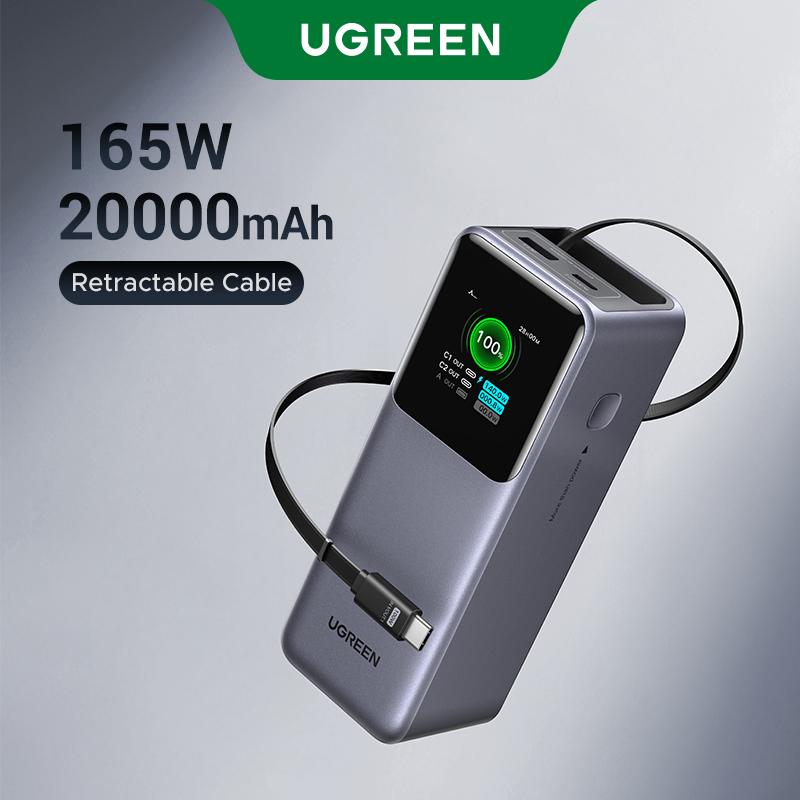 UGREEN 20000mAh 165W Cáp USB C Có Thể Thu Vào Tích hợp Màn hình thông minh TFT Hỗ trợ 3 cổng Tương thích với SAMSUNG S25 S24 Sạc nhanh 45W Cầm Tay Thích hợp cho máy tính xách tay Điện thoại di động Powerbank SKU: 55987