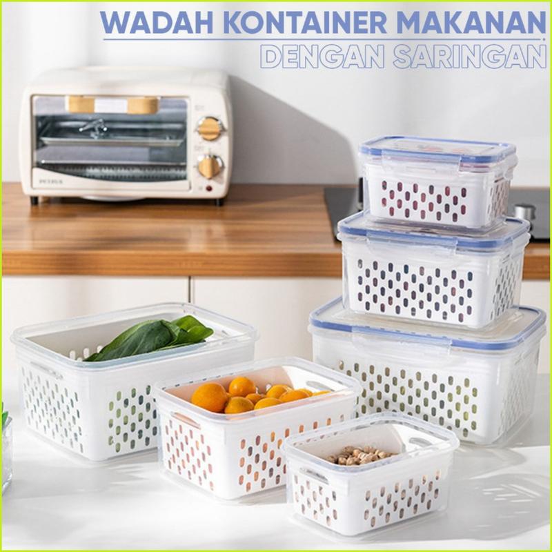 2 Set 6pcs Kotak Penyimpanan Multifungsi Wadah Toples Keranjang Saringan Pengering Sayur Buah Serbaguna 0