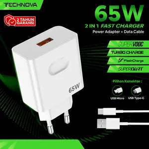 Technova Charger Smartphone 65W Fast Charging SuperVOOC SuperDart Flash Charge Turbo Charge Type-C & Micro TCN04 Adapter Kabel USB to Type-C & Micro USB Adaptor