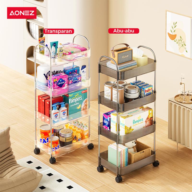 【SPESIAL Live COD 24 Shipping】AONEZ Rak Troli Susun Stainless steel RakKosmetik Serbaguna Rak kamar mandi Rak Salon Trolley Dengan Keranjang jaring akrilik transpara rak meja aesthetic 2