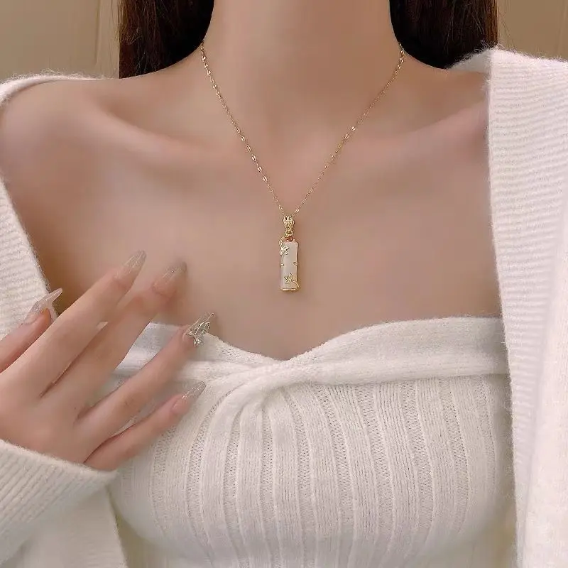 KL080 - KALUNG BAMBU WHITE GREEN model korea simple elegant steel titanium gold necklace glam 2