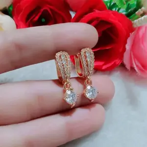 Anting Clip Model Permata Gold Mewah Perhiasan Fashion Wanita Earrings