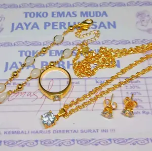 viral  terlaris set perhiasan mas muda cincin gelang kalung anting free surat dari toko