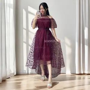 REALPICT Glowy Dress Sabrina Wanita Anggun Elegant Outfit Dress Bridesmaid Duyung pesta kondangan Acara Natal Imlek Wisuda