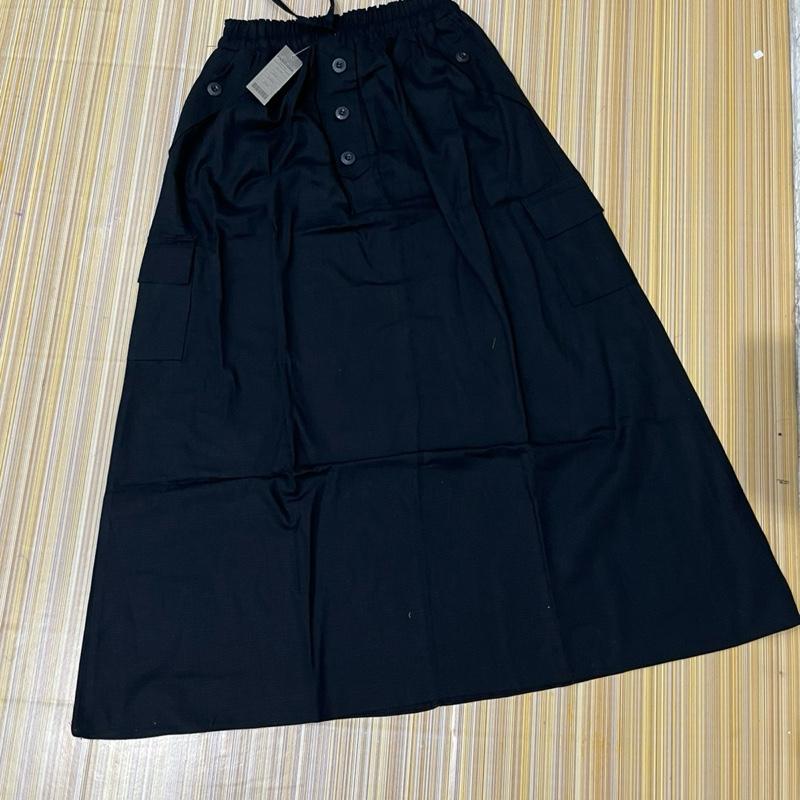 Yoorah Skirt Rok cargo wanita bahan katun cigaret  Hitam pakai Serut pinggang rok Dewasa Casual Bawahan rok Panjang Variasi Kancing Nyaman 1
