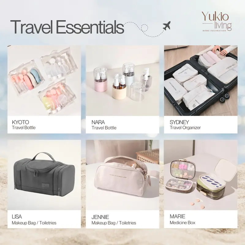 YUKIO Kyoto Travel Bottle - 12in1 Travel Set Botol Sabun Shampoo Lotion Skincare Toiletries Kit 8