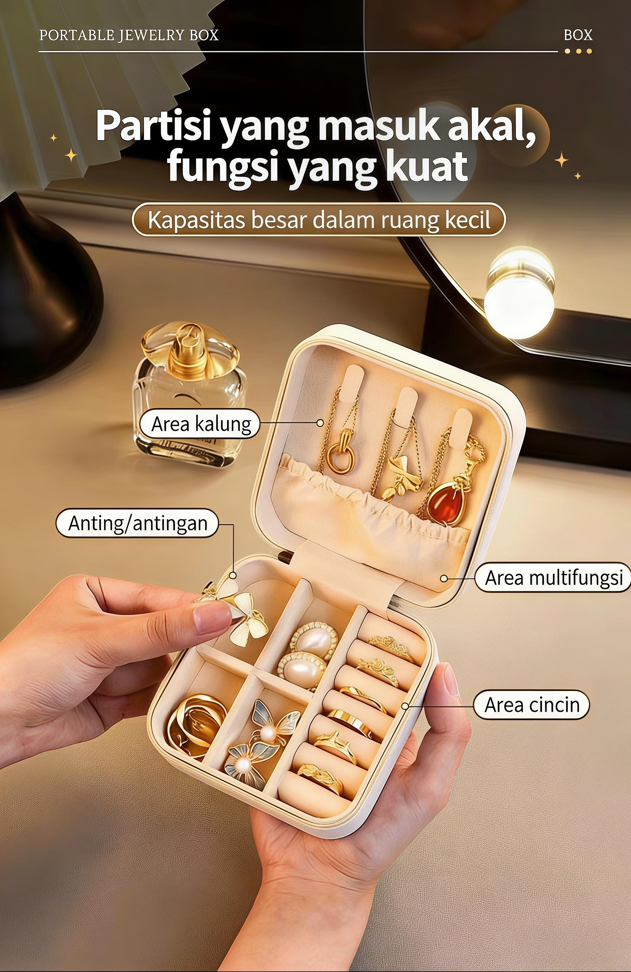 【Sam's Market】 Kotak Penyimpanan Perhiasan Portable dengan Desain Minimalis untuk Anting Cincin Box Kalung Gelang Fungsi Optimal dan Praktis