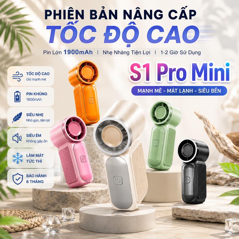 Quạt Cầm Tay Mini Phiên Bản Mới Pin Trâu 1900mah, 200 Cấp Gió, Làm Mát Tức Thì…
